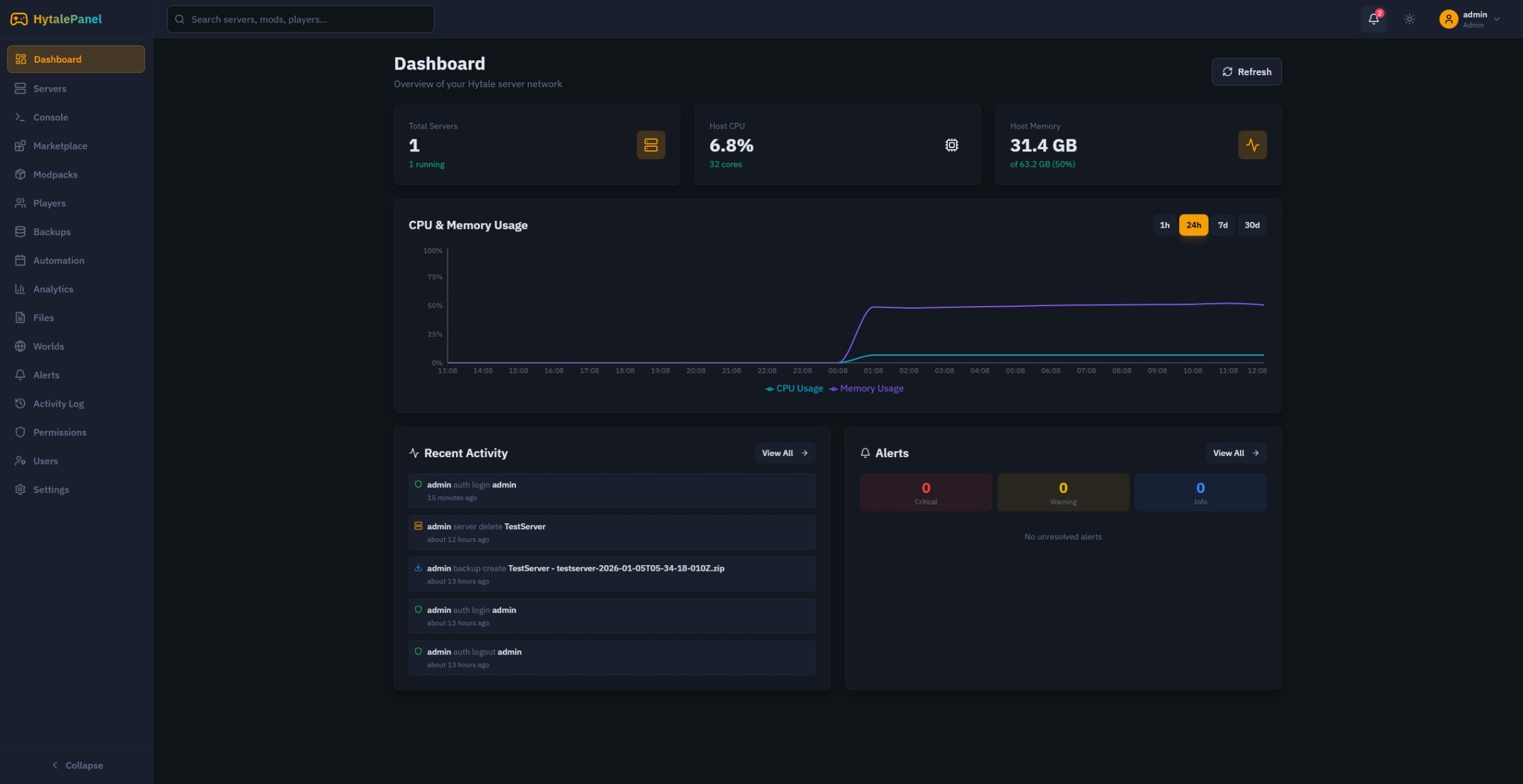 Hytale Server Manager Dashboard
